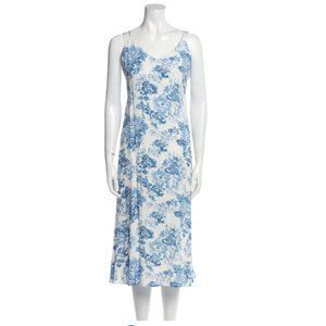 REFORMATION Floral Print Midi Length Dress Blue & White
